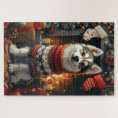 Sibirischer Husky-Hund mit Weihnachtsgeschenken Ka Puzzle (Horizontal)