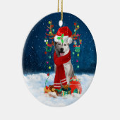 Sibirischer Husky-Hund mit Weihnachtsgeschenken Keramik Ornament (Rechts)