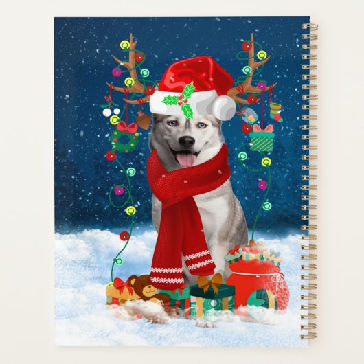 Sibirischer Husky-Hund mit Weihnachtsgeschenken Planer (Rückseite)