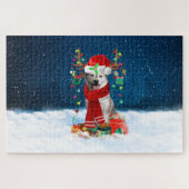 Sibirischer Husky-Hund mit Weihnachtsgeschenken Puzzle (Horizontal)