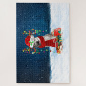 Sibirischer Husky-Hund mit Weihnachtsgeschenken Puzzle (Vertikal)