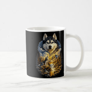 Sibirischer Husky Hund Natur Heult zum Mond Kaffeetasse