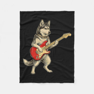 Sibirischer Husky Hund spielt elektrischen Gitarre Fleecedecke