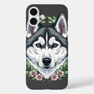 Sibirischer Husky-Hund und Berglorbeerblüten  iPhone 16 Plus Hülle
