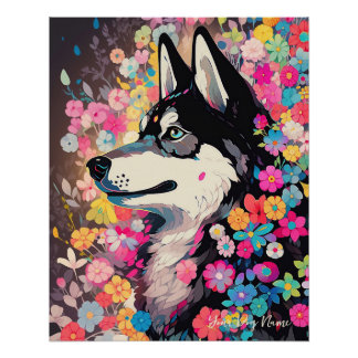 Sibirischer Husky Hund und Blume 004 - Schneiderju Poster