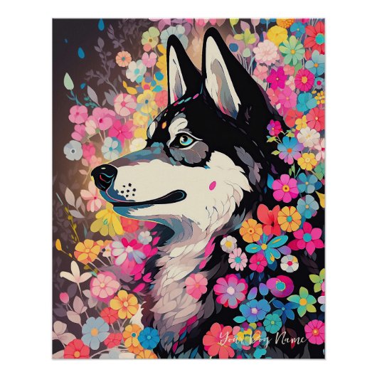 Sibirischer Husky Hund und Blume 004 - Schneiderju Poster (Vorderseite)