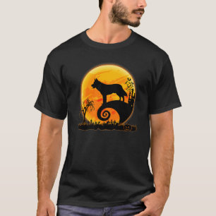 Sibirischer Husky Hund und Mond Gruseliger Hallowe T-Shirt