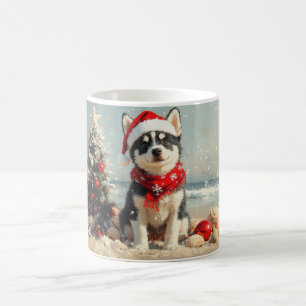Sibirischer Husky Hund Weihnachten Vintage Strand Kaffeetasse