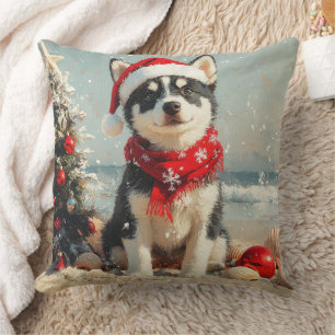 Sibirischer Husky Hund Weihnachten Vintage Strand Kissen