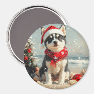 Sibirischer Husky Hund Weihnachten Vintage Strand Magnet