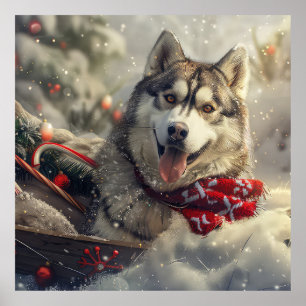 Sibirischer Husky Hund Weihnachtsfestlich Poster