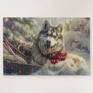 Sibirischer Husky Hund Weihnachtsfestlich Puzzle