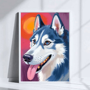 Sibirischer Husky   Hundeporträtmalerei Wasserfarb Poster