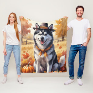 Sibirischer Husky im Herbst hinterlässt Erntedank  Fleecedecke