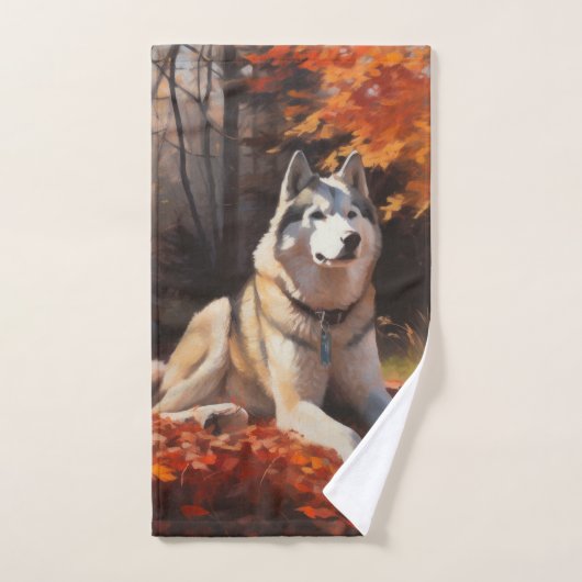 Sibirischer Husky im Herbstausfall Inspiriert Badhandtuch Set (Handtuch)