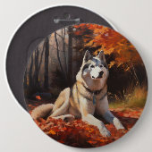 Sibirischer Husky im Herbstausfall Inspiriert Button (Vorne & Hinten)