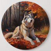 Sibirischer Husky im Herbstausfall Inspiriert Button (Vorderseite)