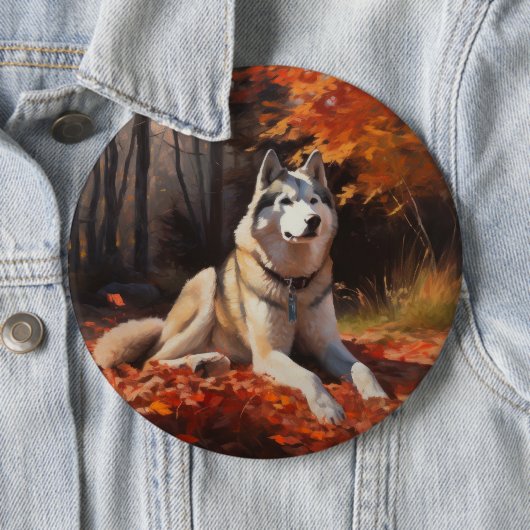 Sibirischer Husky im Herbstausfall Inspiriert Button (Beispiel)