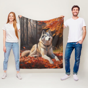 Sibirischer Husky im Herbstausfall Inspiriert Fleecedecke