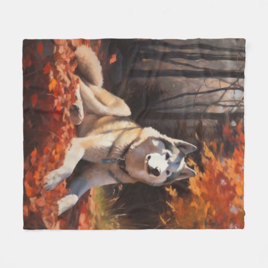 Sibirischer Husky im Herbstausfall Inspiriert Fleecedecke (Vorderseite (Horizontal))