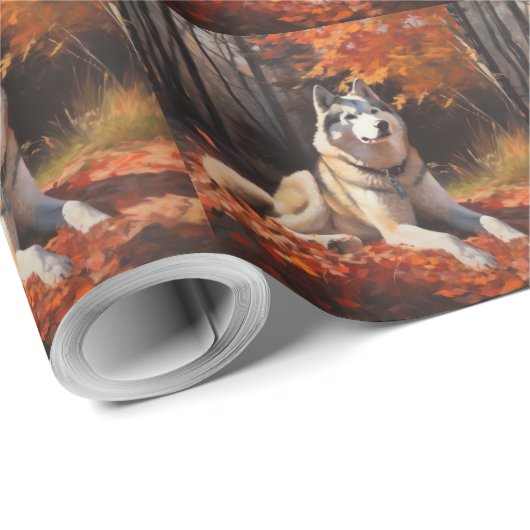 Sibirischer Husky im Herbstausfall Inspiriert Geschenkpapier (Rolleneckpunkt)