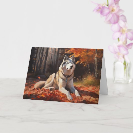 Sibirischer Husky im Herbstausfall Inspiriert Karte (Orchidee)