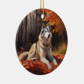 Sibirischer Husky im Herbstausfall Inspiriert Keramik Ornament (Rechts)