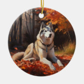 Sibirischer Husky im Herbstausfall Inspiriert Keramik Ornament (Vorne)
