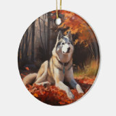 Sibirischer Husky im Herbstausfall Inspiriert Keramik Ornament (Links)