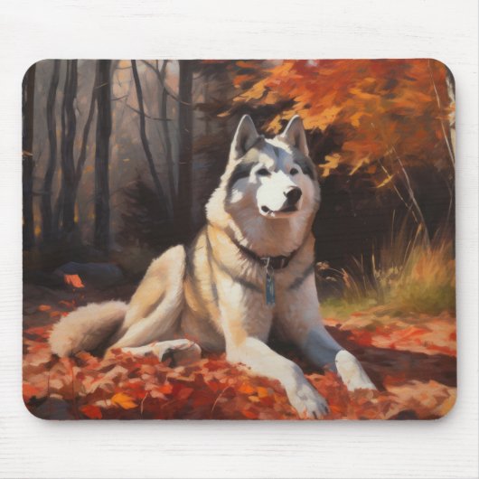 Sibirischer Husky im Herbstausfall Inspiriert Mousepad (Vorne)