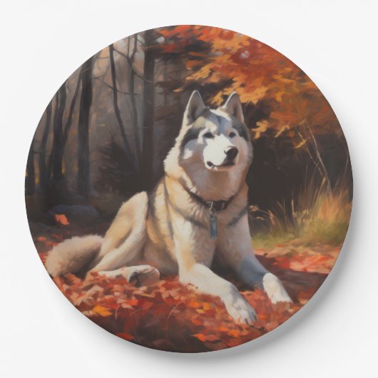 Sibirischer Husky im Herbstausfall Inspiriert Pappteller (Vorderseite)