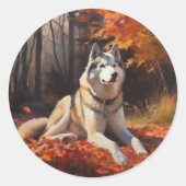 Sibirischer Husky im Herbstausfall Inspiriert Runder Aufkleber (Vorderseite)