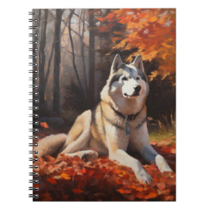 Sibirischer Husky im Herbstlaub Fall Inspiriert Notizblock