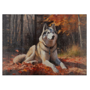 Sibirischer Husky im Herbstlaub Fall Inspiriert Schneidebrett
