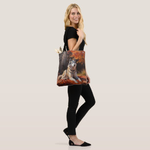 Sibirischer Husky im Herbstlaub Fall Inspiriert Tasche