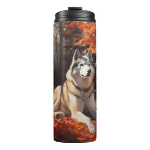 Sibirischer Husky im Herbstlaub Fall Inspiriert Thermosbecher