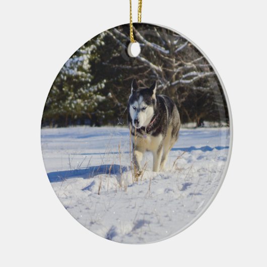 Sibirischer Husky im Schnee Keramikornament (Links)