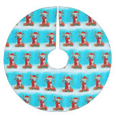 sibirischer Husky im Schnee mit Weihnachtsgeschenk Polyester Weihnachtsbaumdecke (Vorderseite)