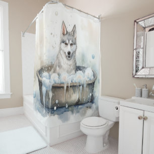 Sibirischer Husky in der Badewanne Wasserfarben Ku Duschvorhang