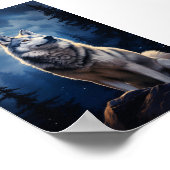 Sibirischer Husky in mondbeleuchteter Nacht Poster (Ecke)