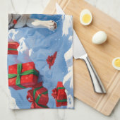 Sibirischer Husky läuft im Schnee mit Weihnachtsmü Geschirrtuch (Viertel Falte)