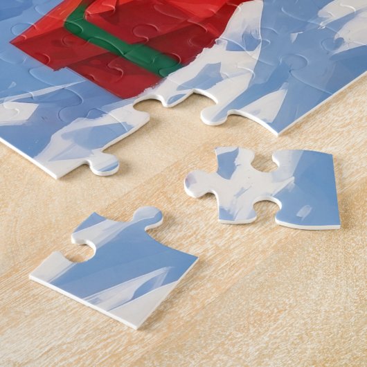 Sibirischer Husky läuft im Schnee mit Weihnachtsmü Puzzle (Seite)