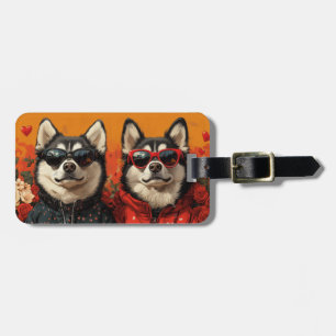 Sibirischer Husky mit Herzrosen zum Valentinstag  Gepäckanhänger