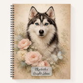 Sibirischer Husky mit Rosen Notizblock (Vorderseite)