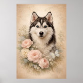 Sibirischer Husky mit Rosen Poster (Vorne)
