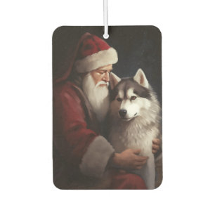 Sibirischer Husky mit Santa Claus Festive Weihnach Autolufterfrischer