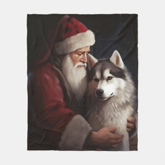 Sibirischer Husky mit Weihnachtsmann Weihnachten Fleecedecke (Vorderseite)