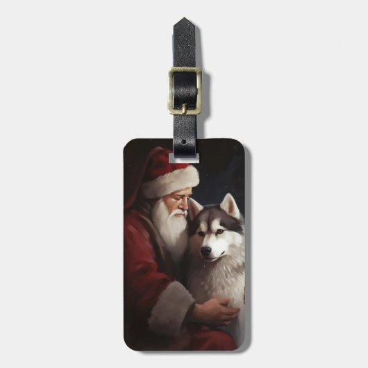 Sibirischer Husky mit Weihnachtsmann Weihnachten Gepäckanhänger (Vorderseite vertikal)