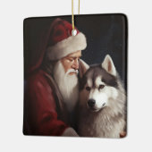 Sibirischer Husky mit Weihnachtsmann Weihnachten Keramikornament (Links)