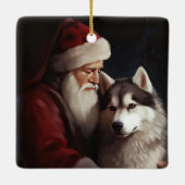 Sibirischer Husky mit Weihnachtsmann Weihnachten Keramikornament (Rückseite)